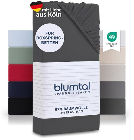 Blumtal® Basics Spannbettlaken für Boxspring 180x200x45cm Jersey - Bettlaken aus 100% Baumwolle - Oeko-TEX zertifiziertes Spannbetttuch 180x200cm - Anthrazit