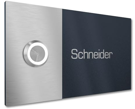 Graviers Design Mehrfamilienhaus Klingel mit LED Klingeltaster 1 Name Gravur - V2A Edelstahl Türklingel 140x80 mm Pulverbeschichtet RAL 7016 - Unterputz wählbar Aufputz für Haustür