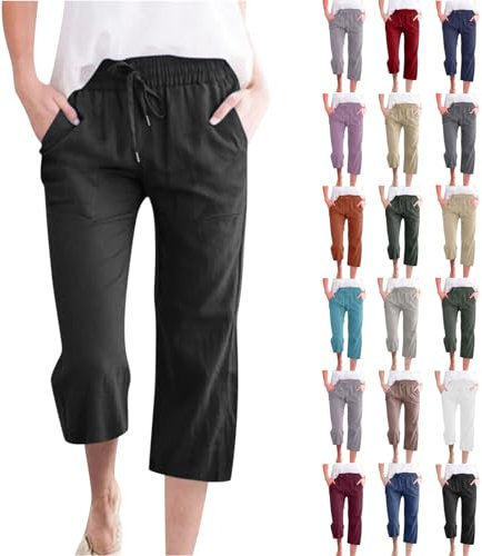 CSWH 3/4 Leichte Sommerhose Damen Einfarbig Kurze Hose mit Kordelzug Frauen Sommer Comfort Fit Freizeithose Stoffhose mit Taschen Mädchen Bequem Jogginghose Straighthose Leinenhose Yogahose