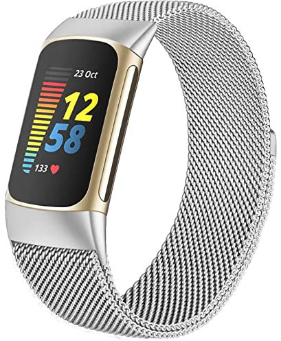 surundo Compatible with Fitbit Charge 6/Fitbit Charge 5 Wristband, Magnetic Closure Mesh Loop Adjustable Metal Bands for Fitbit Charge 6/Fitbit Charge 5 Advanced Fitness/Health Tracker