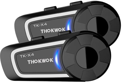 THOKWOK 2X TK-X4 Intercomunicador Casco Moto, Kit Manos Libres Moto 6 vías Sistema Comunicación Grupal de 2000 m, Auriculares Bluetooth con Bluetooth 5.1/Estéreo Hi-Fi/Compartición Música/Radio FM