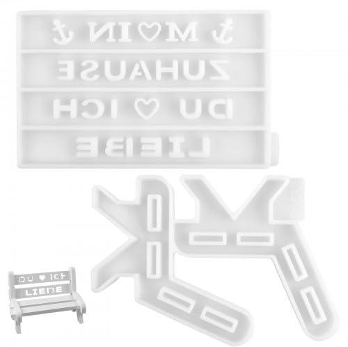 2 Stück DIY Silikon Gießform Lange Bank, Silikonformen Gießformen Silikonform Parkbank, Lange Bank Epoxidharz Formen, Giessformen Slikon Handwerk Deko Heimdekoration für Beton Gips Gießen Harz