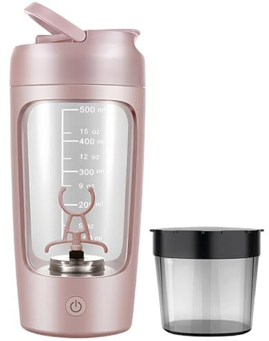 flintronic Shaker éléctrique rechargeable, 650ml Shaker éléctrique, Rechargeable USB Bouteille de Shaker de Protéines sans BPA avec Boîte à Poudre avec Poignée pour Le Fitness Le Sport(Rose)