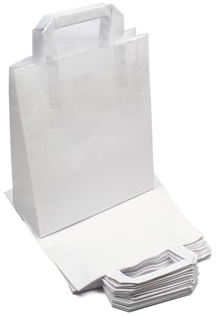 Daybays Papiertüten 22+10 x 28 cm Weiß Geschenktüten Papiertragetaschen mit Henkel aus Kraftpapier, Papiertaschen Geschenktüte Papiertüte klein (50)