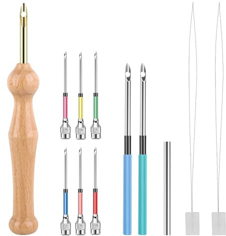 Piriuuo 12 Stück Punch Needle Set, Stickerei Punch Nadel Werkzeug Set Punch Nadel Nadeleinfädler Set mit Ersatznadelspitze und Aufbewahrungsbox Punch Needle Set Anfänger für DIY Nähen Stickerei