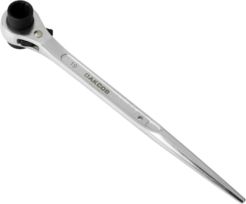 DAKCOS Ratchet Podger Spanner Scaffold Spanner Steel Erect Wrench 19mm x 24mm (Silver Tone)