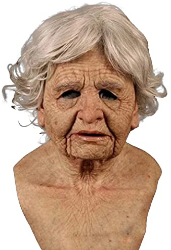 Nicoxijia Halloween-Maske: Realistische Maske für Alten Mann/Frau, Horror-Kopfbedeckung für Party & Cosplay (Nude, 33,3 x 33,3 cm, Latex)