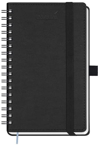 BEZEND Taschenkalender 2026 Klein A6, 18-Monate Wochenplaner Juli 25-Dez 26, Buchkalender Ringbuch PU-Leder Softcover mit Stifthalter - Schwarz