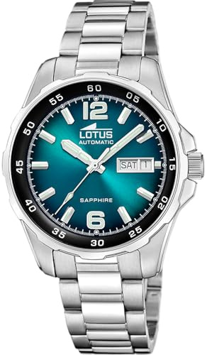 LOTUS Montre Automatique Homme Acier Inoxydable 316L Argenté - Montre Analogique Homme - Calendrier - Verre Saphir Haute Résistance - Étanche 10 ATM 18997/1