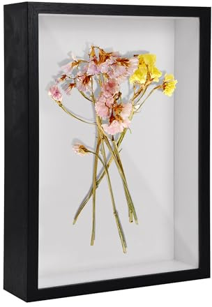 3D Shadow Box, 3D Picture Frame, 21 x 29 cm Wooden Deep Box Frame Deep Frame Display Box for Medal Flower Memorabilia Tickets Crafts (Black)
