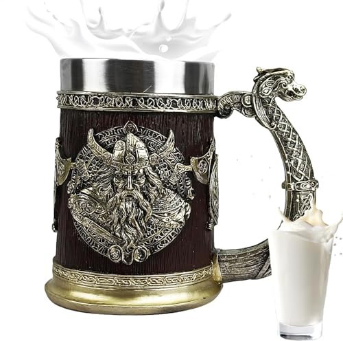 Chope à bière | Tasse médiévale | Tasses à bière en forme de tonneau de 600 ml | Chope à bière en acier inoxydable pour homme | Tasse médiévale pour cadeau en bois Décoration nordique