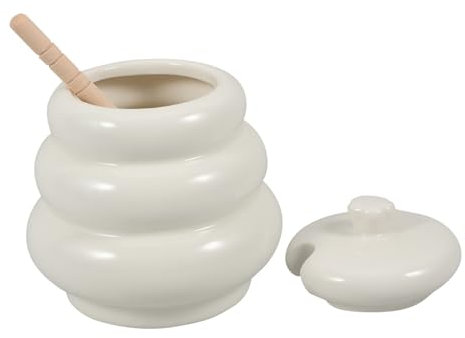 MAGICLULU Ceramic Honey Jar Lid Wood Dipper Cute Honey Pot for Home Kitchen Tabletop Decor