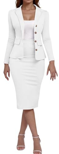 Mrat Abiti da donna 2 pezzi Set da lavoro formale Blazer giacca e gonne midi abiti casual eleganti abbigliamento da ufficio a maniche lunghe elegante per uscire set gonna tuta primavera autunno