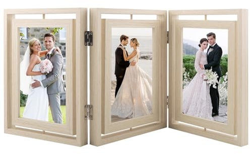 DXiongW Cadre Photo Pliable 16x11 cm Double Face Rotatif Cadre d'Image en MDF Couleur du Bois Vintage Multi Collage Photo Frame Décoration de Famille Salon Bureau Cadeau pour Anniversaire Mariage Ami
