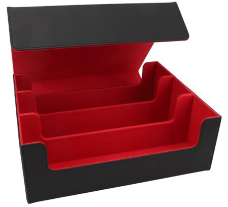 Saluaqui Kartendeckbox 3 Reihen Großer Kapazität Magnetischer Verschluss PU Leather Kartendeck Vorlage für Spielkarten Tarot -Karten Schwarze Schale mit Grauem Futter (Schwarze Hülle mit