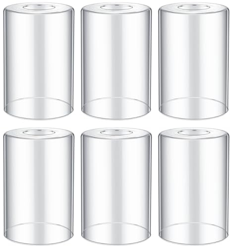 Teenyyou 6 Pcs Clear Glossy Glass Shade Replacements for Pendant Light Fixtures Glass Lamp Shade Cover, 1-5/8 Inch Fitter E26 Base, 4w x 6h, Replacement Lamp Globe for Chandelier Wall Sconce