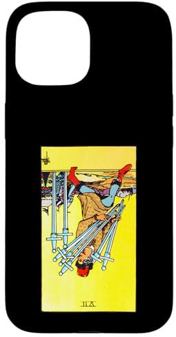 Seven of Swords Carte de tarot vintage Motif cavalier inversé Waite Coque pour iPhone 15