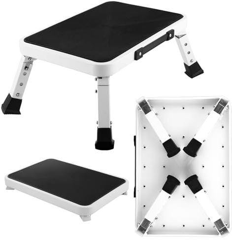VIDETOL Sgabello pieghevole regolabile in altezza a 3 livelli, scala portatile con piattaforma antiscivolo e piedini in gomma spessa, sgabello in acciaio al carbonio per cucina, camera da letto