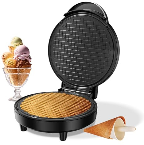 KEINVE Waffle Cone Maker, 750W Thin Waffle Maker (Ice Cream Cone) with Shaper Roller, 7.08 Nonstick Plate
