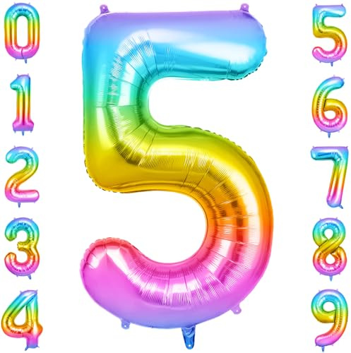 OFFCUP Palloncino Numero 5 Gelato Gigante 40 Pollici Foil per Compleanno | Gonfiabile ad elio, circa 100 cm, in alluminio foil, decorazione per feste compleanno matrimonio anniversario baby shower
