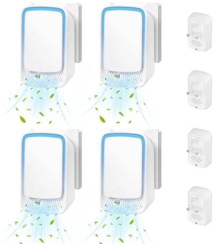 Kocusu Plug-In Ionic Air Purifier, 4 Pack Plug in Negative Air Purifier, Portable Mini Negative Ion Air Freshener Filter-Free, Quiet Odour Remover, Mini Air Purifiers for Room, Toilet, Office, Bedroom