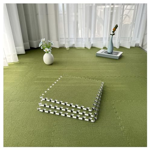 HoKiis Interlocking Carpet Tiles, Thick Puzzle Floor Mats, Durable Cotton Linen Foam Tile, Breathable Puzzle Mat for Playroom,Living Room,Gym,Green,20 pcs