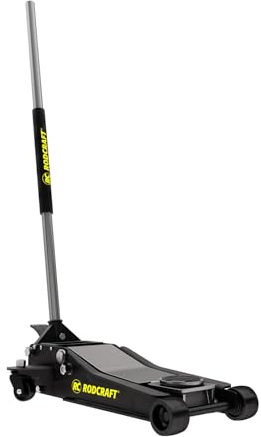 Rodcraft RH316 Rangier-Wagenheber mit 3 Tonnen Hubkraft mit niedrigem Profil, min. Höhe 95 mm, max. Höhe 520 mm, Zwei Pumpenkolben, 41 kg Gewicht, schwarz-Silber | Min. Höhe 95 mm, max. Höhe 520 mm, zwei Pumpenkolben, 41 kg Gewicht, Ideal für Werkstätten und tiefergelegte Fahrzeuge