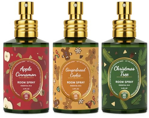 Room Spray Set 3 Pack, Christmas Tree, Apples Cinnamon, Gingerbread Cookie, Concentrated Room Spray, Long-Lasting Air Freshener for Home, Odor Eliminator for Bathroom, Bedroom & Office