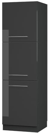 Vicco Vorratsschrank Fame-Line, Anthrazit Hochglanz/Anthrazit 60 cm | MDF-Front · Soft-Close · Höhenverstellbare Füße · Metallgriffe · ✓ Frei kombinierbar