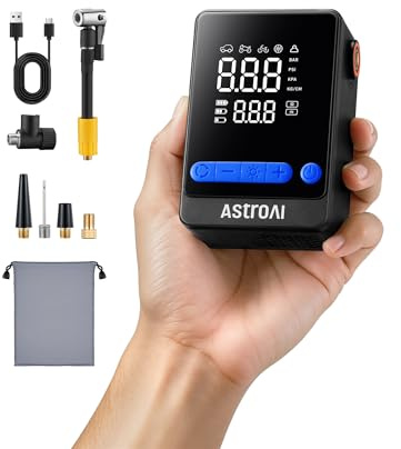 AstroAI Mini Elektrische Luftpumpe, Kabellose Fahrradpumpe, 2X Schnellere Reifenpumpe mit Großem Dual-Display, Autostop, 10,3 Bar für Auto, Fahrrad, Motorrad, Bälle, Blau
