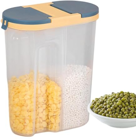 Contenitore per cereali – Dispenser per cereali con due griglie, scomparti per versare | Conservazione per cucina e dispensa, barattolo ermetico per cereali, zucchero, farina, riso