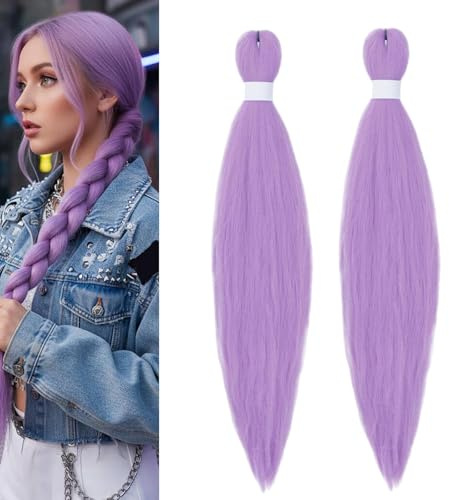 2PC Rajout Cheveux Tresses,Rajout Cheveux Violet Clair,Textured Cheveuxs Africaine Meches De Chéveuxs,Meche Violette Chéveuxs,Pour Bals Masqués,Cosplay Scène,Per Pack 90g,26 Inch