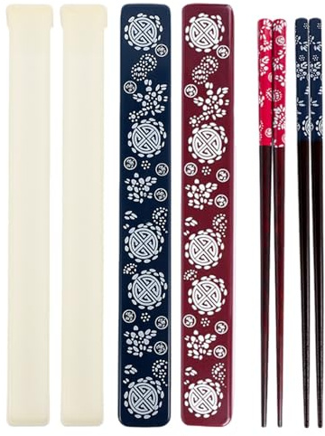 ELAYARD Juegos de 2 Palillos Chinos Plegables con Estuche Portátil de Madera y ABS Caja de Almacenamiento Estilo Japonés Colores Rojo y Azul Prácticos y Antiescaldaduras para Comida