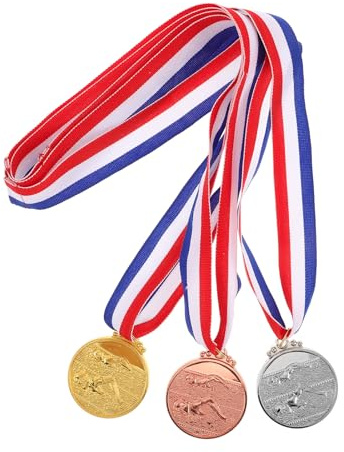 UKCOCO Gold Silber Bronze Medaillen Schwimmen 3 Stück Zinklegierung für Schulsport Fußball und Schwimmtraining mit Glänzender Oberfläche