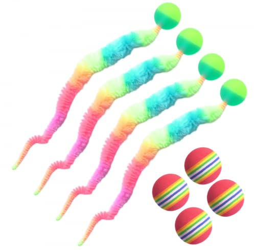 Daleweo Juego de 8 Juguetes para Gatos - Pelota Interactiva para Gatos con Hilos para Masticar y Cazar - Bola Gato Suave para Salud Dental