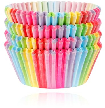 Hopzab 100 Pcs Rainbow Paper Baking Cases, Vibrant Muffin Liners for Parties, Oven Microwave Safe, Food Grade Natural Paper, 3.2x5x6.8cm Dimensions