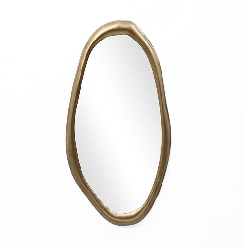 Hometopia 75x40cm Gold Spiegel – Design Organischer Wandspiegel Asymmetrisch – Moderner Dekospiegel in Kieselstein-Optik für Schlafzimmer, Wohnzimmer, Badezimmer & Flur – Metallrahmen