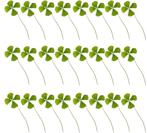 MUCKLILY 24 Piezas Flores Secas y Preservadas de Trébol de Cuatro Hojas Prensadas Verdes, Material Sintético Natural para Manualidades y Creación de Joyería Artesanal