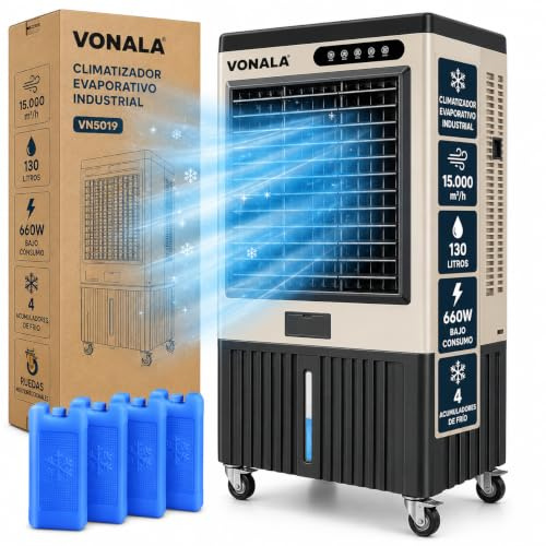 Climatizador Evaporativo Industrial Ultra Frío 15000m3/h, Cobertura 90m2, 130L, 660W, Evaporador Aire Acondicionado Bajo Consumo, Climatizador Industrial Portátil, Climatizador Evaporativo y Enfríador