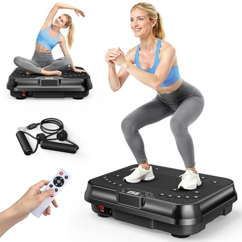 Vibration Plate Exercise Machine – 1–250 Speed Levels & 9 Auto Programs, Dual Motor Power Plate with 2 Resistance Bands, Vibrating Plate for Lymphatic Drainage, Weight Loss (Black)