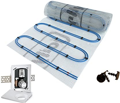 Dünnbett Warmwasser Fußbodenheizung HoWaTech Duo Komplett Set 2,5-20m² Doppelrohr Heizmatte 80 W/m² und Multibox K-RTL, Heizfläche:2.50m²