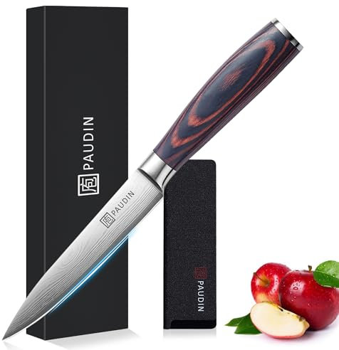 PAUDIN Coltello da Chef Multiuso, Coltelli da Cucina Affilato Professionale da 13 cm, in Acciaio Inossidabile Tedesco, Antiruggine con Impugnatura Ergonomica