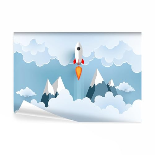 decomonkey Fototapete Kinderzimmer, 350x256 cm, Kinder Berge blau, Vlies | Schlafzimmer, Wohnzimmer, Design, Tapete, Fototapeten, Tapeten, Vliestapete, Wandtapete, moderne, Wand