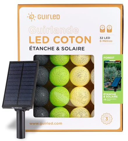 GuirLED - Außengirlande mit Lichtkugeln LED-Guinguette - Wasserdicht IP55 - Hocheffizientes Solarpanel - Automatisches EIN/AUS - 32 Kugeln 6 m- Forest