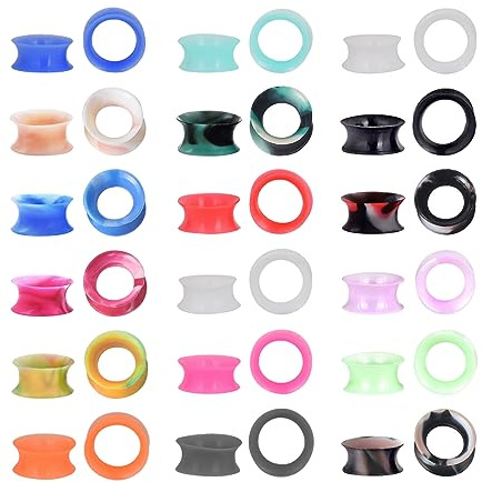 Longbeauty 36 Stück 6mm-20mm Silikon Tunnels Ohr Tunnels Plugs Flesh Silikontunnel Piercing Gauge Double Flared Expander