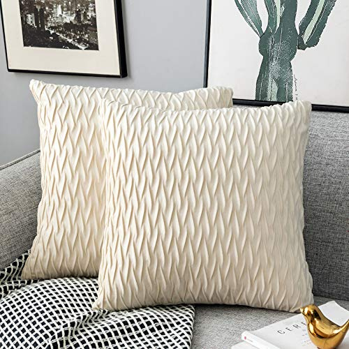 Yamonic Kissenbezüge Set Samt Soft Dekorative Kissen Fall für Sofa Schlafzimmer 45cmx45cm 2er Pack für Couch Bett Sofa Stuhl Schlafzimmer Wohnzimmer, Creme weiß