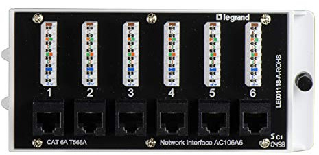 Legrand - OnQ Home Theater Patch Panel, 6 Port Interface Module, Cat 6A Network Patch Panel for Wired Ethernet Connection, Black, AC106A6