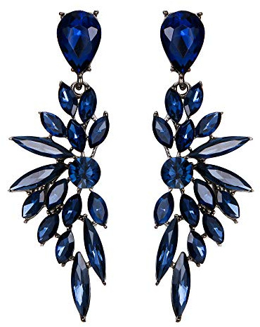 Clearine Boucles d'Oreilles Pendant Femme Cristal Pendentif Forme Aile Strass Mariage Cadeau Ton Noir Bleu