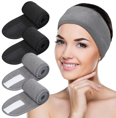 MELLIEX 4PCS Bandeau de Maquillage Réglable de Bande Cheveux Réutilisable Bande de Serviette Extensible pour La Spa Soin Visage Femme