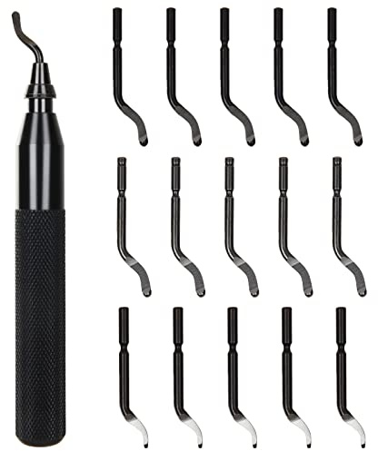Acrux7 Deburring Tool with 15pcs Extra Rotary High Speed Steel Blades, Deburr Cutters Deburring Tool Kit for 3D Printing, Resin, Plastic, Metal, Copper, PVC Pipe (Black)